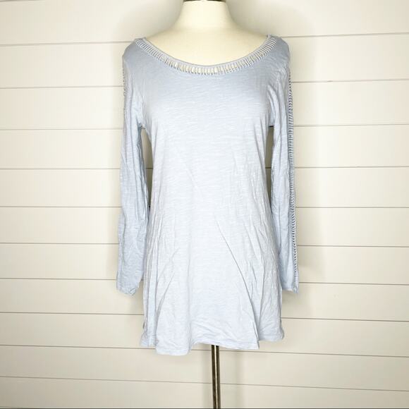 Soft Surroundings Ladder Lace Boatneck Tunic Top Light Blue Small - Picture 1 of 8